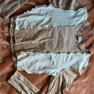 Two-Tone Ribbed Long Sleeve Top